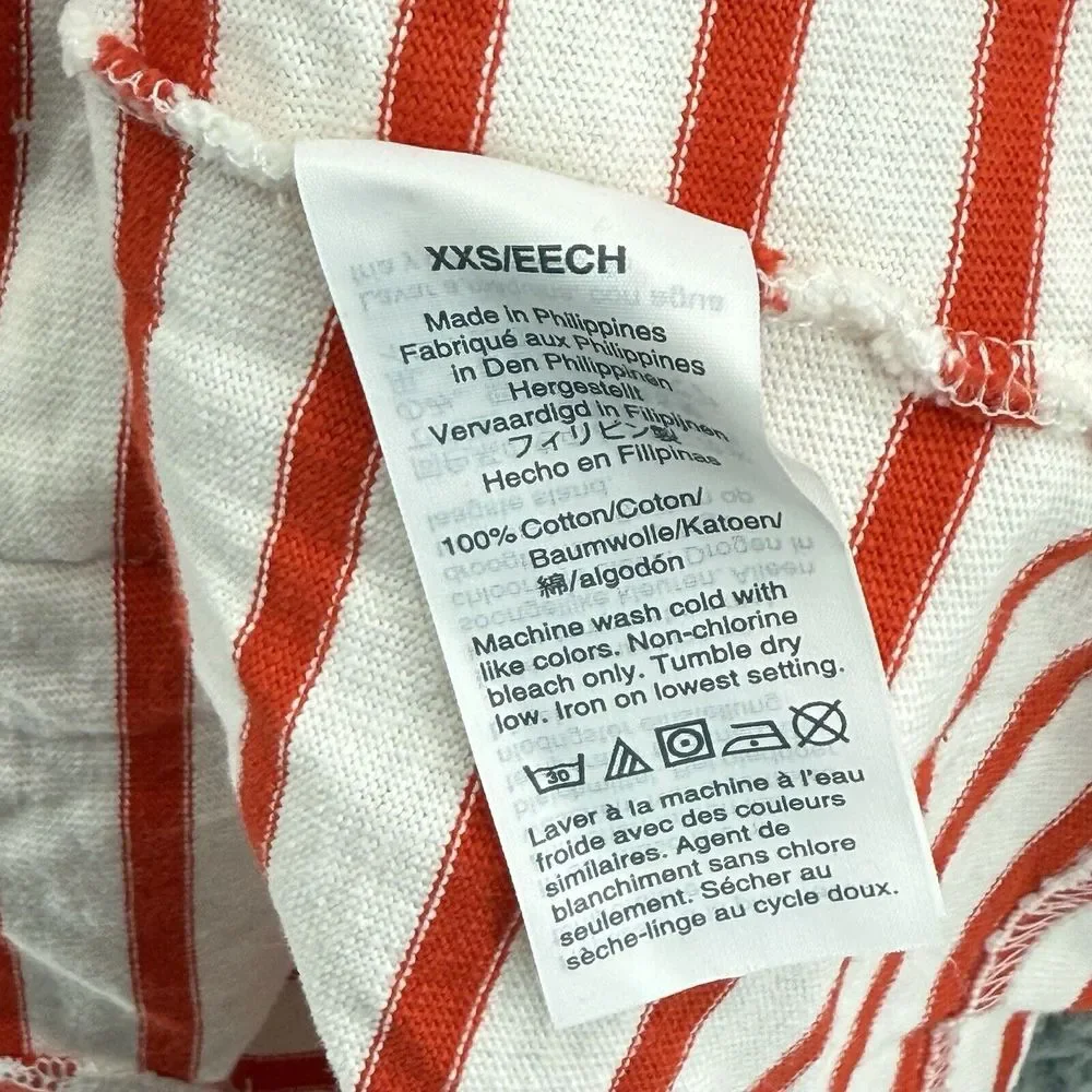 J Crew Women 2XS Red White Striped High Neck Pullover Top Drawstring Pouch Shirt